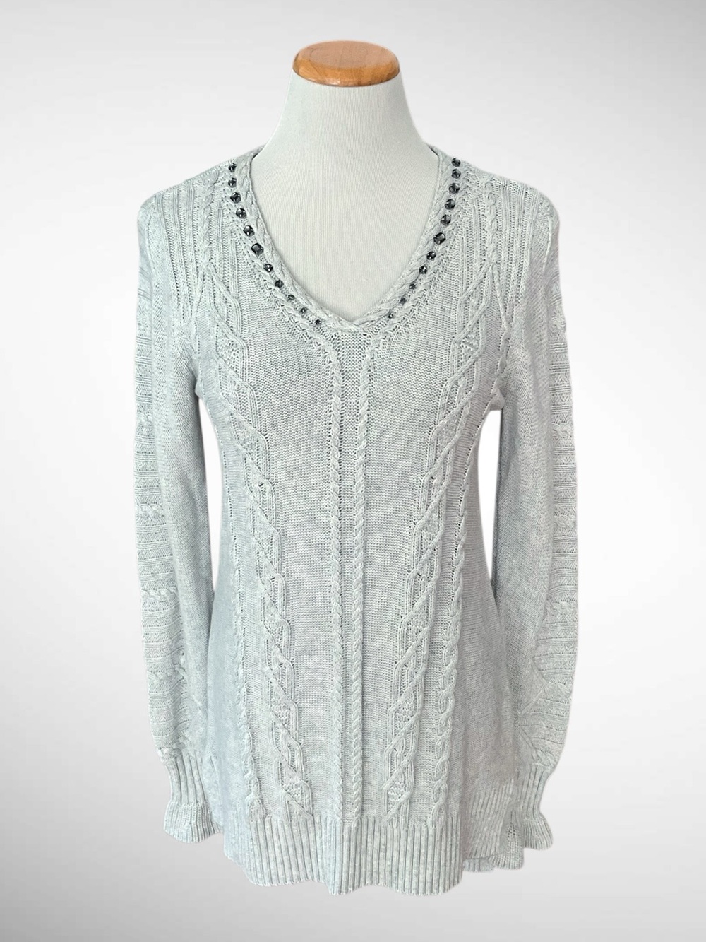 Simply Vera Vera Wang Cableknit Embellished V-Neck Tunic Sweater